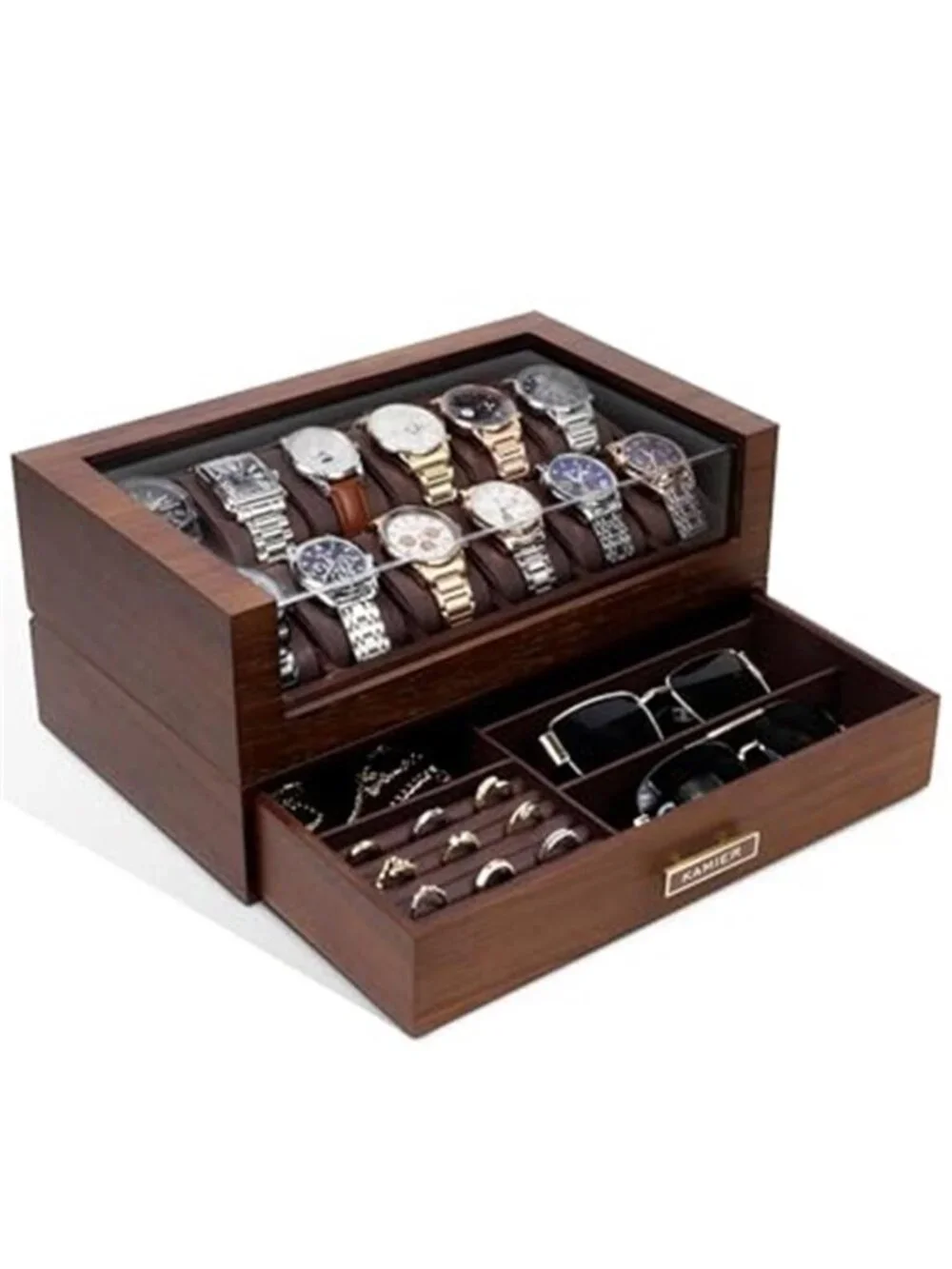 High End Watch Box for Men, 12 Slot Wooden Watch Case With Drawer, Watch